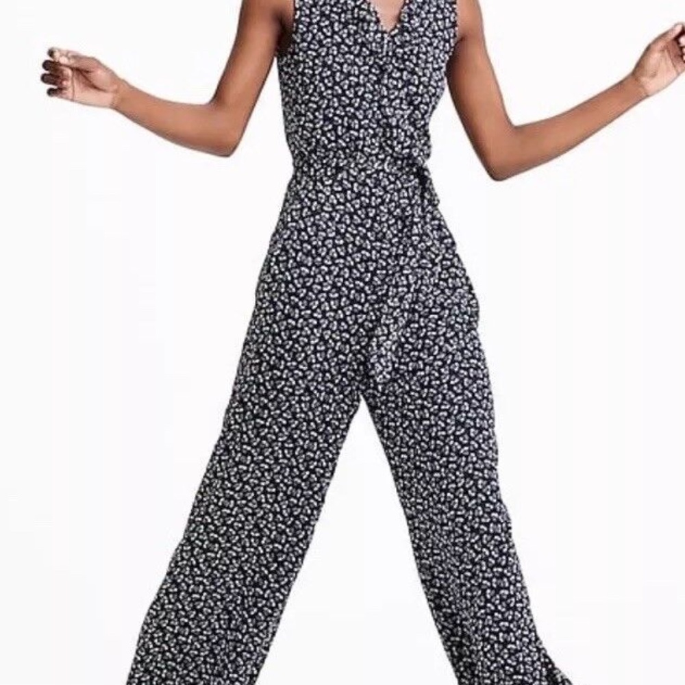 J. Crew Point Sur Sparkle Jumpsuit in Indigo Floral Champagne J1551 (Size 0)